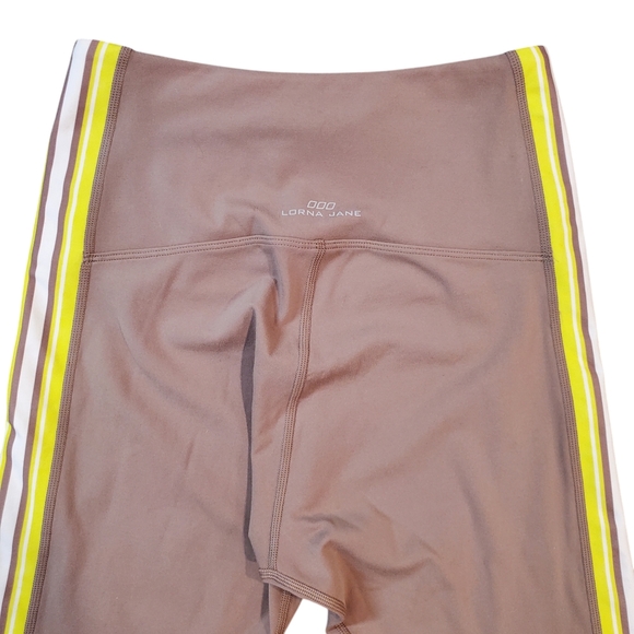 Lorna Jane High Waisted Tight Womens Size Small Green Striped Side Activewear - Picture 9 of 10